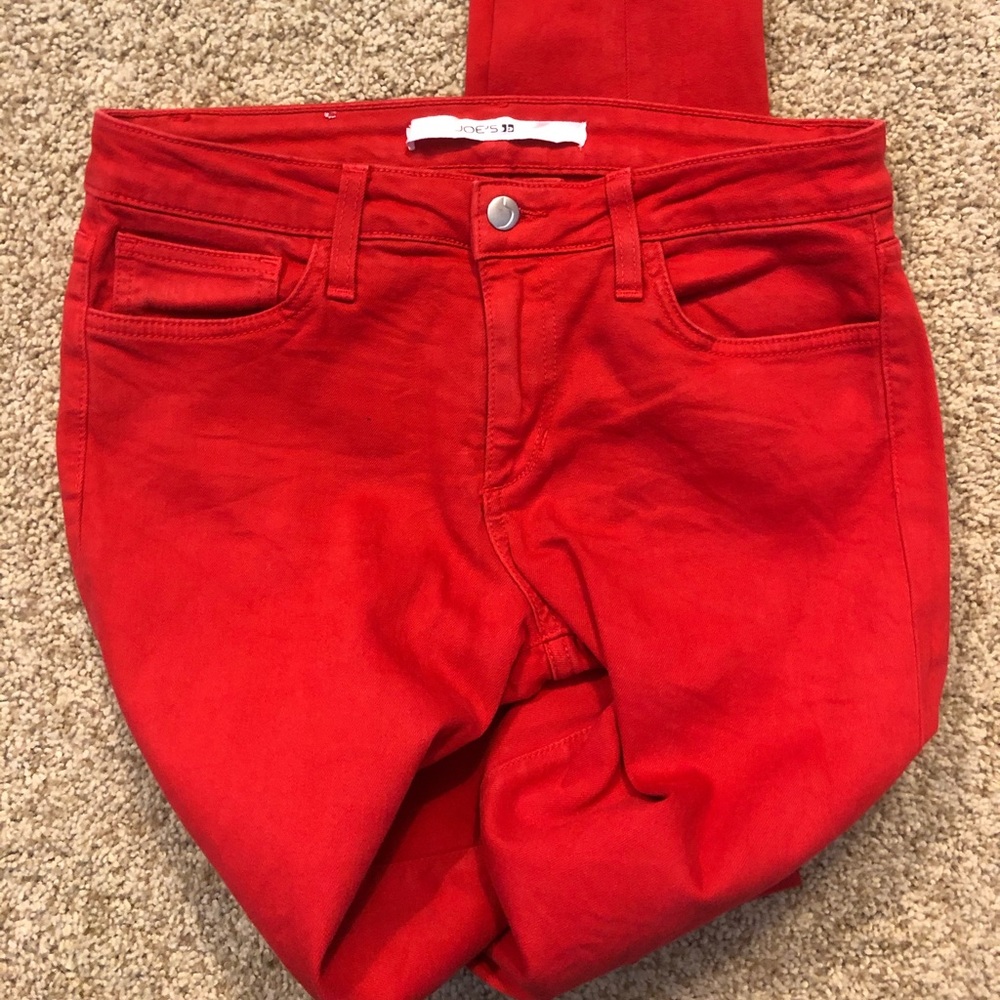 Mid-rise red denim skinny jeans
